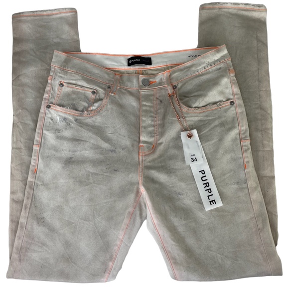 Purple Brand P001 White Neon Stitch Orange Jeans NWT Sz 34 - Picture 2 of 15